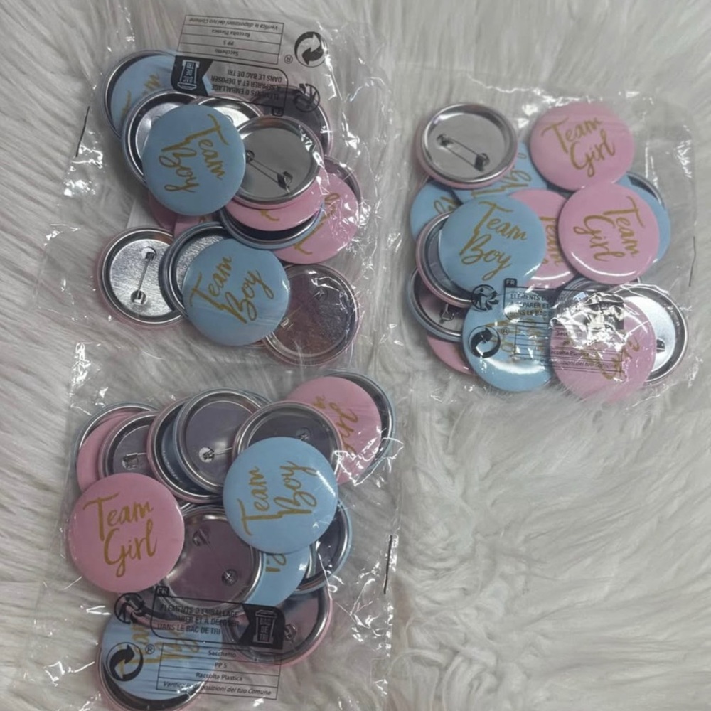 Team Boy & Team Girl Pinback Buttons - Blue & Pink